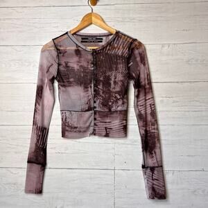 Silence + Noise Top Womens Size S-P Janice Sheer Mesh Button Down Expose Seams